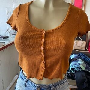Aeropostale Button-Up Crop Top - Tan
